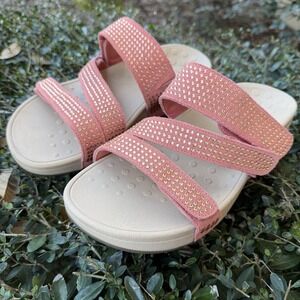 Vionic Alexis Coral Suede Women's Slide Wedge Rhinestone Sz 8